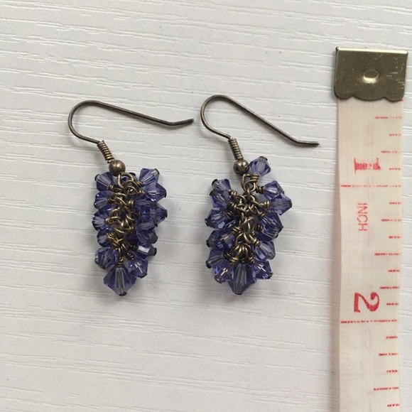 Purple Drop Earrings Crystal Dangly Earrings - Picture 5 of 5